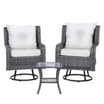 Gardeon 3PC Outdoor Furniture Bistro Set Lounge Wicker Swivel Chairs Table Cushion Grey - Furniture > Outdoor > Outdoor