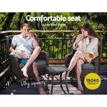 Gardeon 3PC Outdoor Furniture Bistro Set Lounge Wicker Swivel Chairs Table Cushion Brown - Furniture > Outdoor