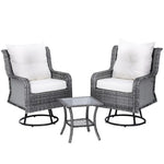 Gardeon 3PC Outdoor Furniture Bistro Set Lounge Wicker Swivel Chairs Table Cushion Grey - Furniture > Outdoor > Outdoor