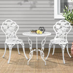 Gardeon 3PC Outdoor Setting Bistro Set Chairs Table Cast Aluminum Patio Furniture Rose White - Furniture > Outdoor
