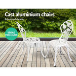 Gardeon 3PC Outdoor Setting Bistro Set Chairs Table Cast Aluminum Patio Furniture Rose White - Furniture > Outdoor