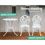 Gardeon 3PC Outdoor Setting Bistro Set Chairs Table Cast Aluminum Patio Furniture Tulip White - Furniture > Outdoor