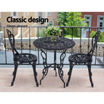 Gardeon 3PC Outdoor Setting Bistro Set Chairs Table Cast Aluminum Rose Black - Furniture > Outdoor