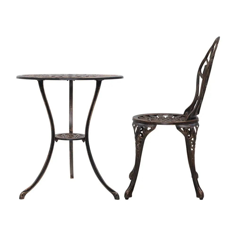 Gardeon 3PC Outdoor Setting Bistro Set Chairs Table Cast Aluminum Patio Furniture Tulip Bronze - Furniture > Outdoor