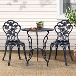 Gardeon 3PC Outdoor Setting Bistro Set Chairs Table Cast Aluminum Rose Black - Furniture > Outdoor