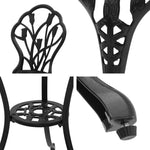 Gardeon 3PC Outdoor Setting Bistro Set Chairs Table Cast Aluminum Patio Furniture Tulip Black - Furniture > Outdoor