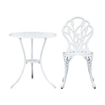 Gardeon 3PC Outdoor Setting Bistro Set Chairs Table Cast Aluminum Patio Furniture Tulip White - Furniture > Outdoor