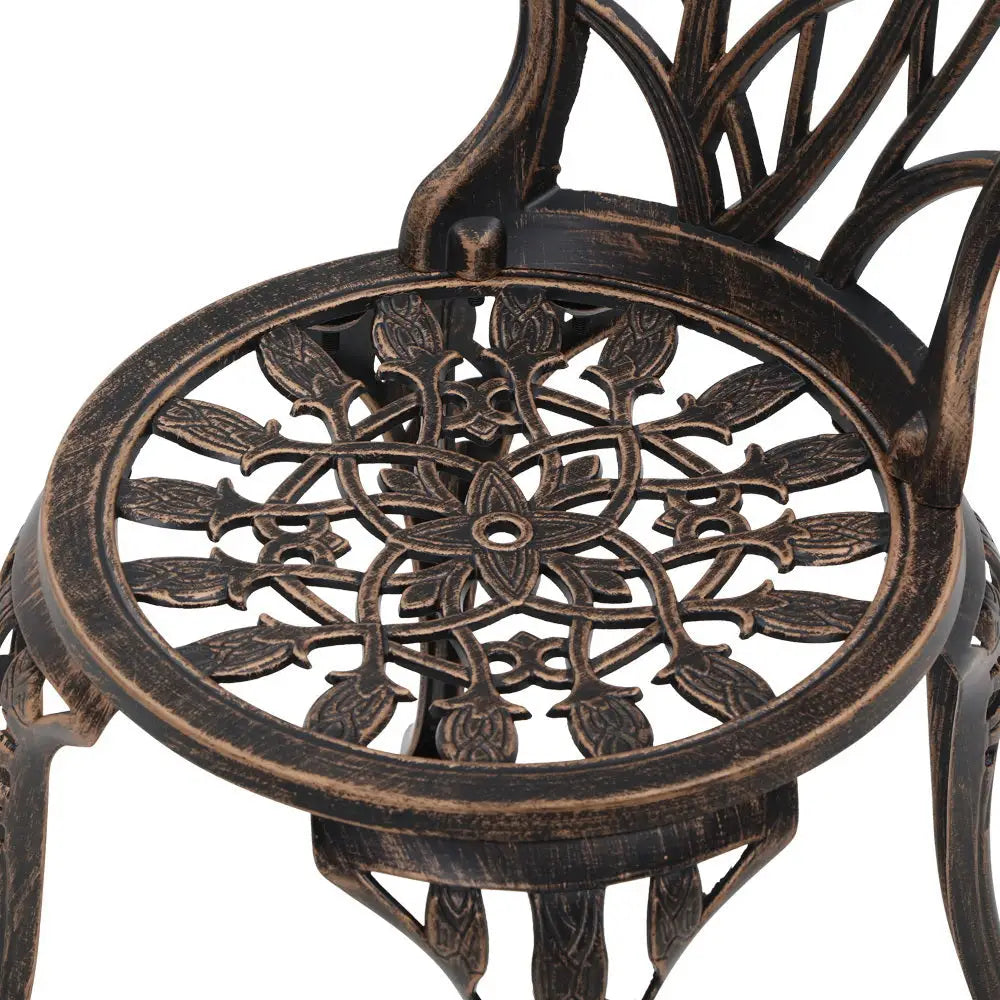 Gardeon 3PC Outdoor Setting Bistro Set Chairs Table Cast Aluminum Patio Furniture Tulip Bronze - Furniture > Outdoor