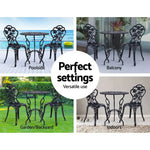 Gardeon 3PC Outdoor Setting Bistro Set Chairs Table Cast Aluminum Rose Black - Furniture > Outdoor