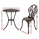 Gardeon 3PC Outdoor Setting Bistro Set Chairs Table Cast Aluminum Patio Furniture Tulip Bronze - Furniture > Outdoor