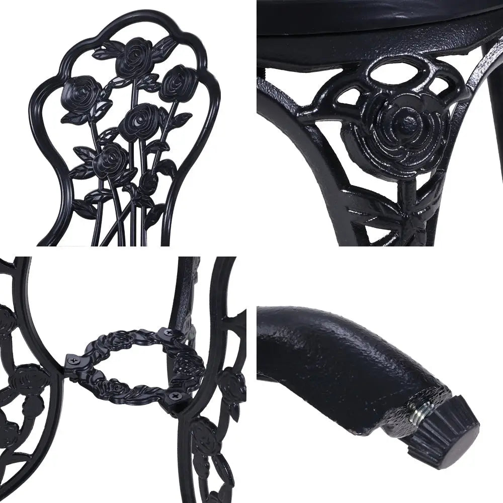Gardeon 3PC Outdoor Setting Bistro Set Chairs Table Cast Aluminum Rose Black - Furniture > Outdoor