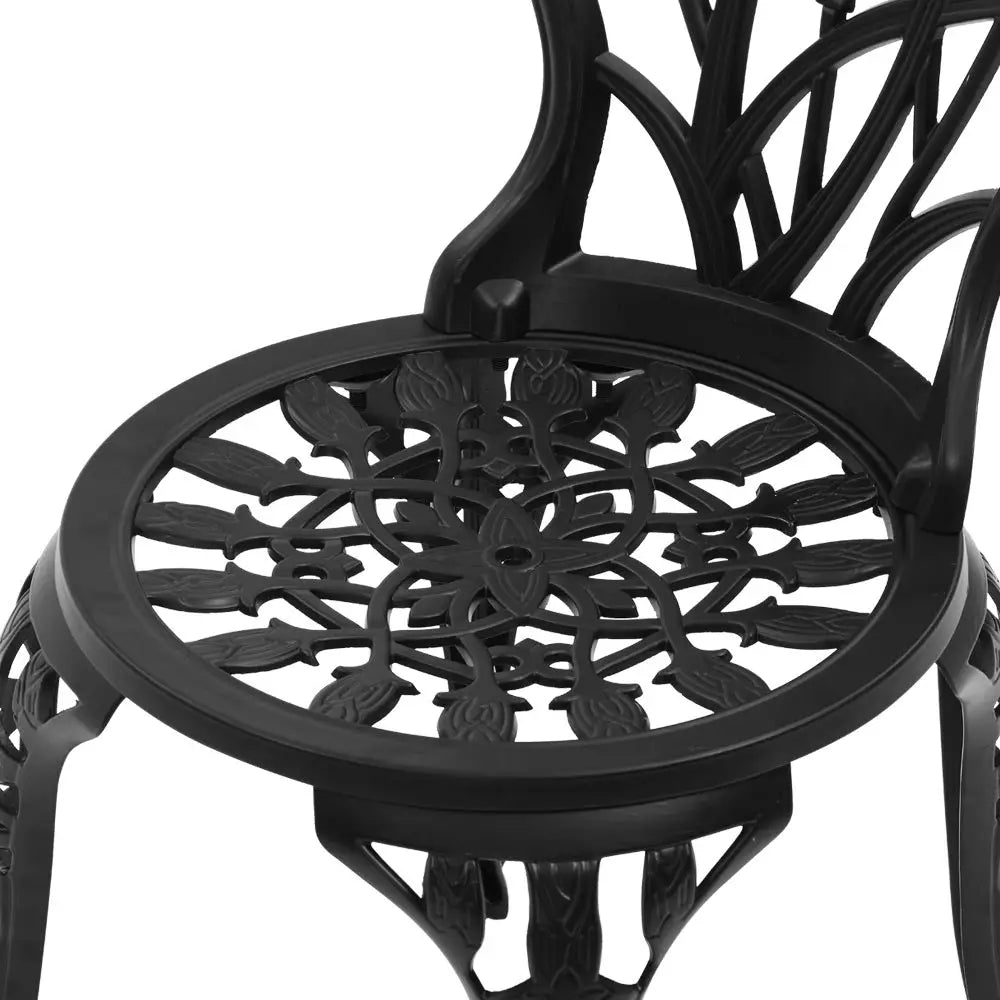 Gardeon 3PC Outdoor Setting Bistro Set Chairs Table Cast Aluminum Patio Furniture Tulip Black - Furniture > Outdoor
