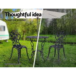 Gardeon 3PC Outdoor Setting Bistro Set Chairs Table Cast Aluminum Rose Black - Furniture > Outdoor