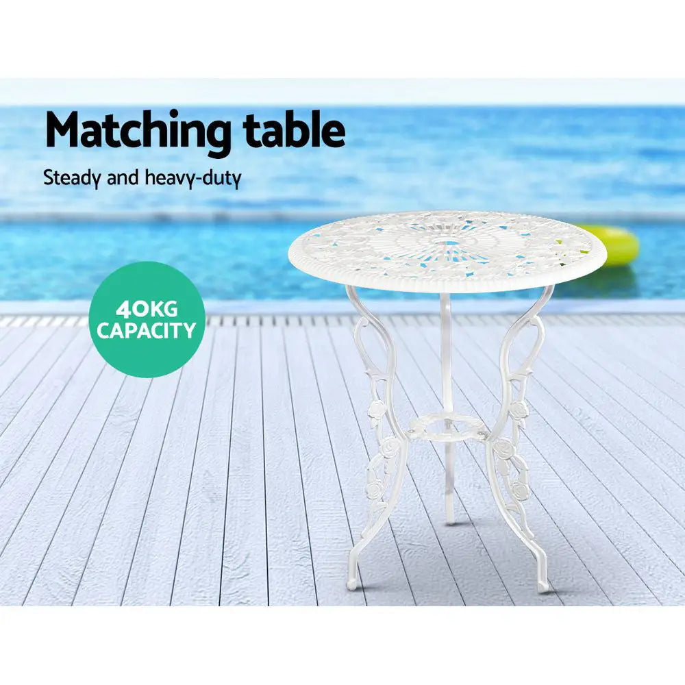 Gardeon 3PC Outdoor Setting Bistro Set Chairs Table Cast Aluminum Patio Furniture Rose White - Furniture > Outdoor