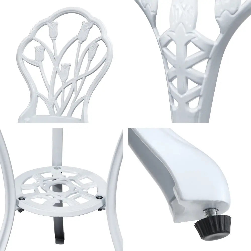 Gardeon 3PC Outdoor Setting Bistro Set Chairs Table Cast Aluminum Patio Furniture Tulip White - Furniture > Outdoor