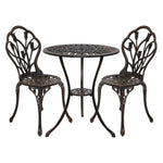 Gardeon 3PC Outdoor Setting Bistro Set Chairs Table Cast Aluminum Patio Furniture Tulip Bronze - Furniture > Outdoor