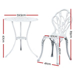 Gardeon 3PC Outdoor Setting Bistro Set Chairs Table Cast Aluminum Patio Furniture Tulip White - Furniture > Outdoor