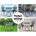 Gardeon 3PC Outdoor Setting Bistro Set Chairs Table Cast Aluminum Patio Furniture Tulip Bronze - Furniture > Outdoor