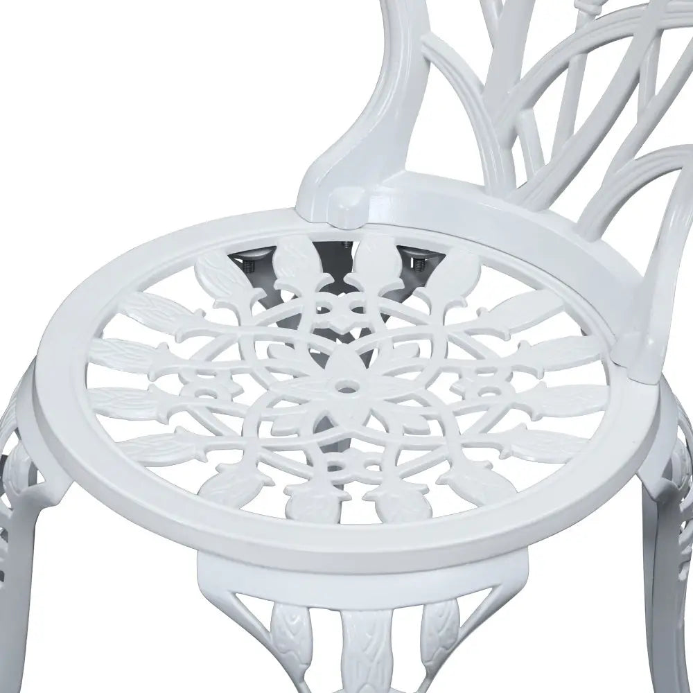 Gardeon 3PC Outdoor Setting Bistro Set Chairs Table Cast Aluminum Patio Furniture Tulip White - Furniture > Outdoor