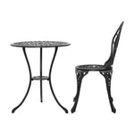 Gardeon 3PC Outdoor Setting Bistro Set Chairs Table Cast Aluminum Patio Furniture Tulip Black - Furniture > Outdoor