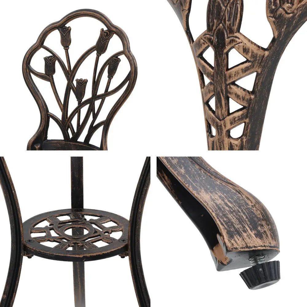 Gardeon 3PC Outdoor Setting Bistro Set Chairs Table Cast Aluminum Patio Furniture Tulip Bronze - Furniture > Outdoor