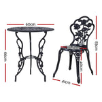 Gardeon 3PC Outdoor Setting Bistro Set Chairs Table Cast Aluminum Rose Black - Furniture > Outdoor