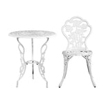Gardeon 3PC Outdoor Setting Bistro Set Chairs Table Cast Aluminum Patio Furniture Rose White - Furniture > Outdoor