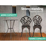Gardeon 3PC Outdoor Setting Bistro Set Chairs Table Cast Aluminum Patio Furniture Tulip Bronze - Furniture > Outdoor