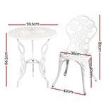 Gardeon 3PC Outdoor Setting Bistro Set Chairs Table Cast Aluminum Patio Furniture Rose White - Furniture > Outdoor