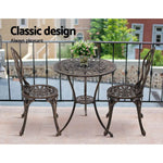 Gardeon 3PC Outdoor Setting Bistro Set Chairs Table Cast Aluminum Patio Furniture Tulip Bronze - Furniture > Outdoor