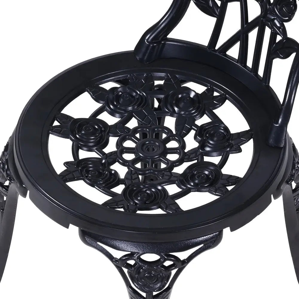 Gardeon 3PC Outdoor Setting Bistro Set Chairs Table Cast Aluminum Rose Black - Furniture > Outdoor