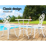 Gardeon 3PC Outdoor Setting Bistro Set Chairs Table Cast Aluminum Patio Furniture Rose White - Furniture > Outdoor