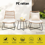 Gardeon 3PC Outdoor Setting Wicker Bistro Set Table Chairs Patio Furniture Brown - Furniture > Outdoor > Outdoor Benches