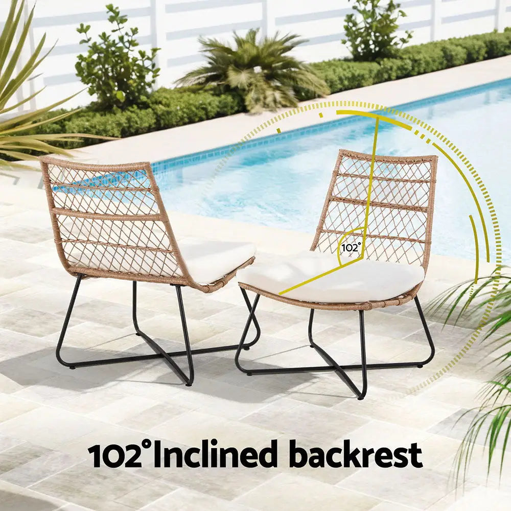 Gardeon 3PC Outdoor Setting Wicker Bistro Set Table Chairs Patio Furniture Brown - Furniture > Outdoor > Outdoor Benches