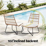 Gardeon 3PC Outdoor Setting Wicker Bistro Set Table Chairs Patio Furniture Brown - Furniture > Outdoor > Outdoor Benches