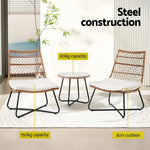 Gardeon 3PC Outdoor Setting Wicker Bistro Set Table Chairs Patio Furniture Brown - Furniture > Outdoor > Outdoor Benches