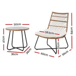 Gardeon 3PC Outdoor Setting Wicker Bistro Set Table Chairs Patio Furniture Brown - Furniture > Outdoor > Outdoor Benches