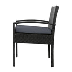 Gardeon 3PC Patio Furniture Bistro Set Wicker Outdoor Lounge Setting Black - Furniture > Outdoor