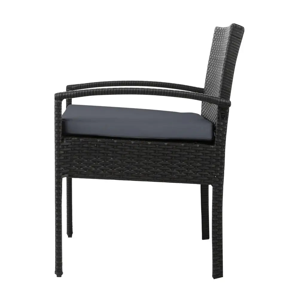 Gardeon 3PC Patio Furniture Bistro Set Wicker Outdoor Lounge Setting Black - Furniture > Outdoor