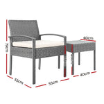 Gardeon 3PC Patio Furniture Bistro Set Wicker Outdoor Lounge Setting Grey - Furniture > Outdoor