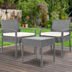 Gardeon 3PC Patio Furniture Bistro Set Wicker Outdoor Lounge Setting Grey - Furniture > Outdoor