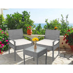 Gardeon 3PC Patio Furniture Bistro Set Wicker Outdoor Lounge Setting Grey - Furniture > Outdoor