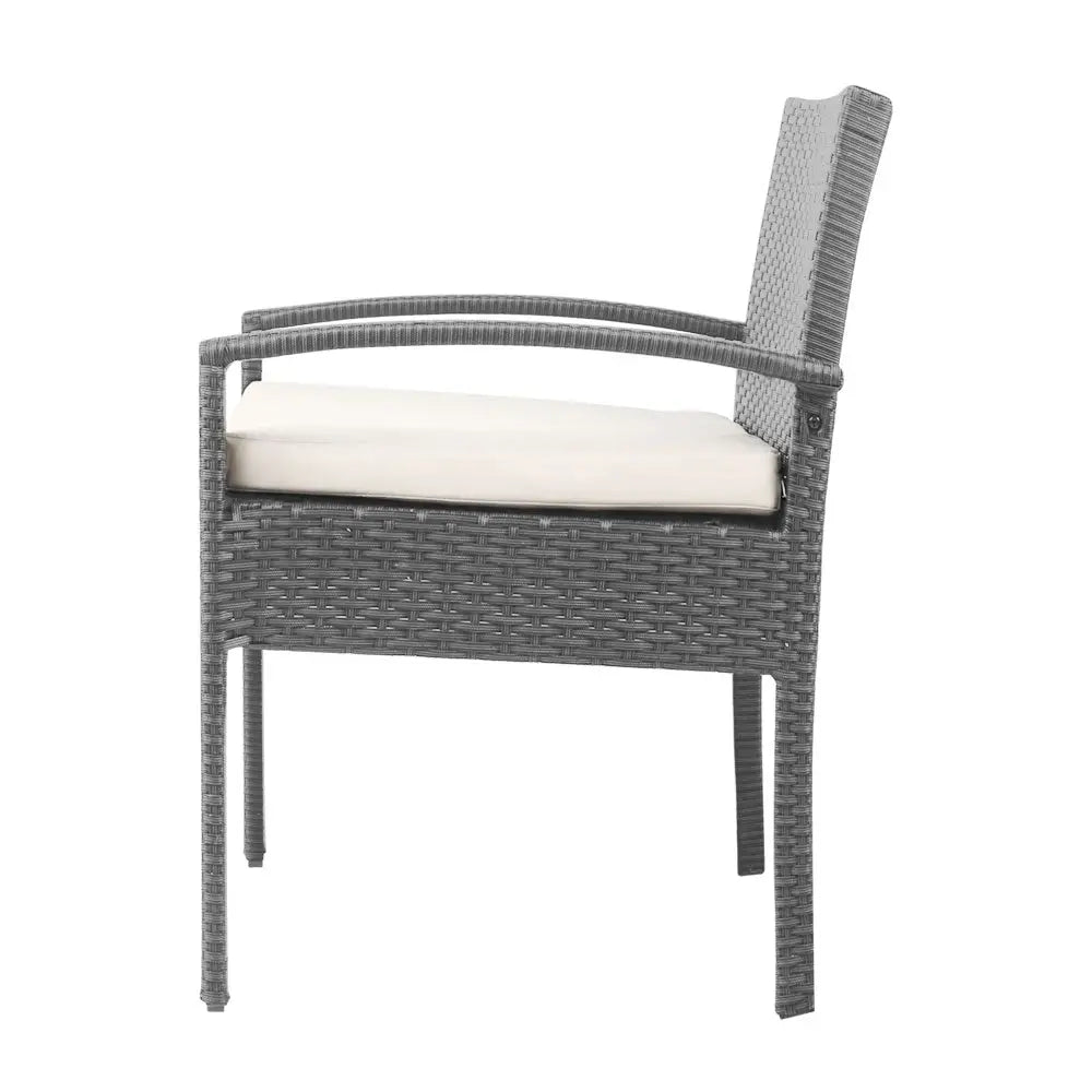 Gardeon 3PC Patio Furniture Bistro Set Wicker Outdoor Lounge Setting Grey - Furniture > Outdoor