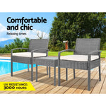Gardeon 3PC Patio Furniture Bistro Set Wicker Outdoor Lounge Setting Grey - Furniture > Outdoor