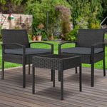 Gardeon 3PC Patio Furniture Bistro Set Wicker Outdoor Lounge Setting Black - Furniture > Outdoor