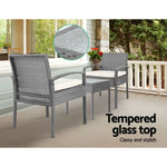 Gardeon 3PC Patio Furniture Bistro Set Wicker Outdoor Lounge Setting Grey - Furniture > Outdoor
