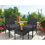 Gardeon 3PC Patio Furniture Bistro Set Wicker Outdoor Lounge Setting Black - Furniture > Outdoor