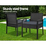 Gardeon 3PC Patio Furniture Bistro Set Wicker Outdoor Lounge Setting Black - Furniture > Outdoor