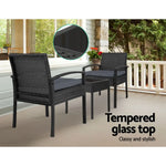 Gardeon 3PC Patio Furniture Bistro Set Wicker Outdoor Lounge Setting Black - Furniture > Outdoor