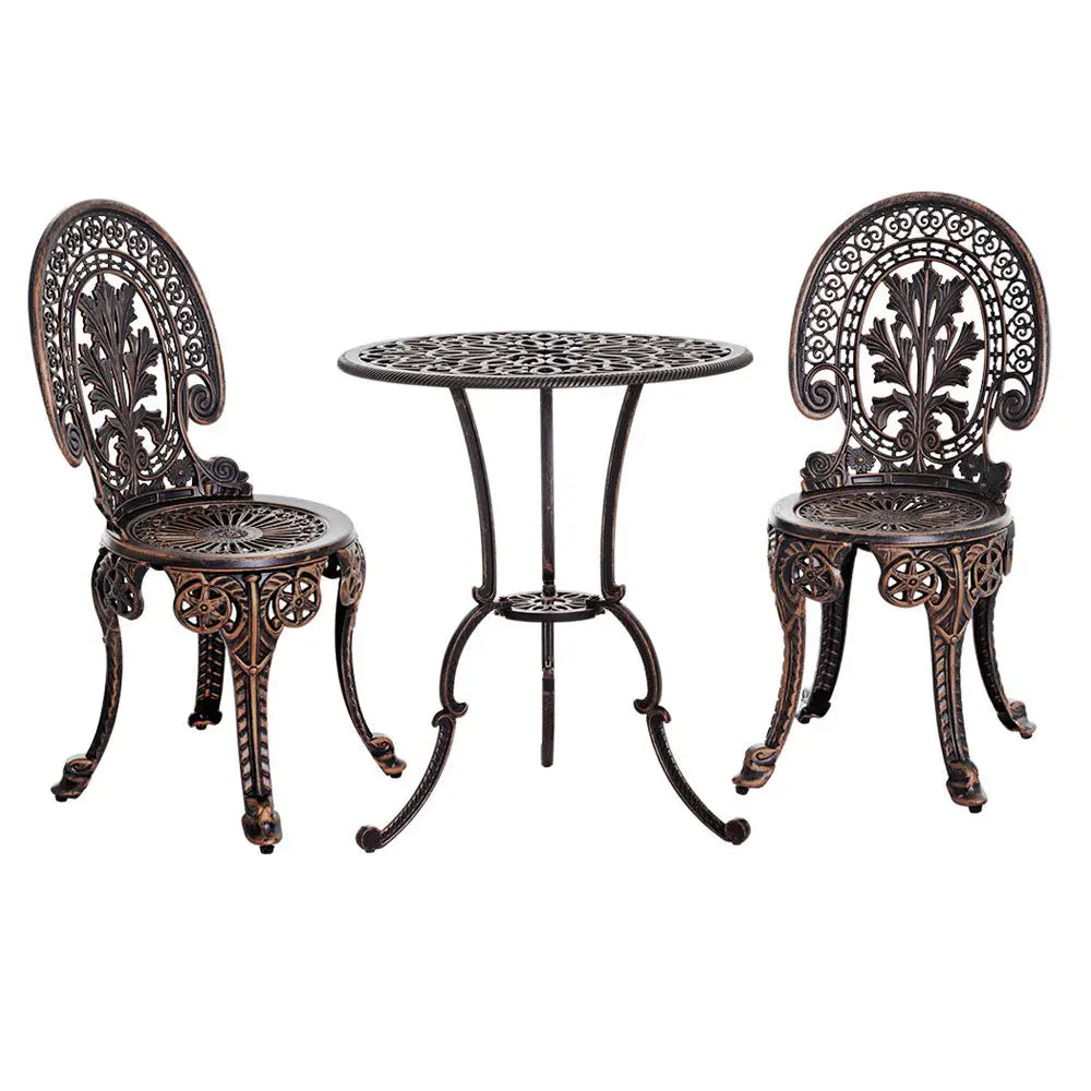 Gardeon 3PC Patio Furniture Outdoor Bistro Set Dining Chairs Aluminium Bronze - Furniture > Outdoor